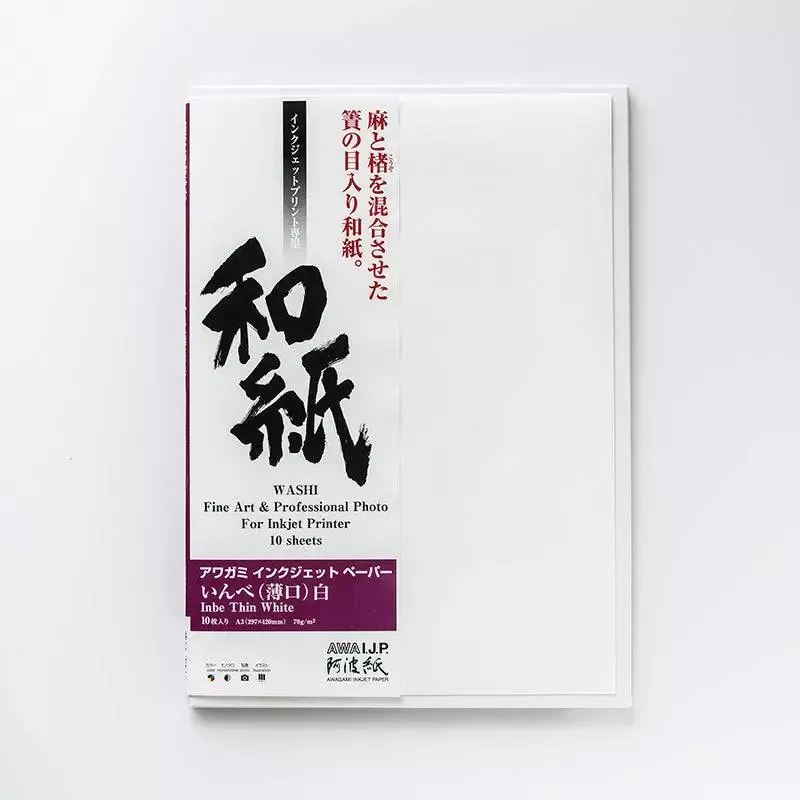 Awagami Inbe Thin 70 gsm White (Hemp + Kozo) A4 - 20 Blatt | Inbe